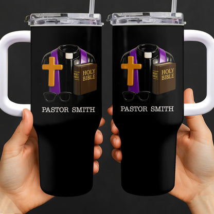 Best Wishes To Our Beloved Pastor, Cross, Bible, Glasses