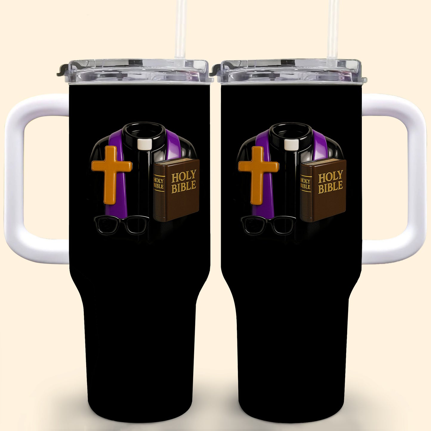 Best Wishes To Our Beloved Pastor, Cross, Bible, Glasses