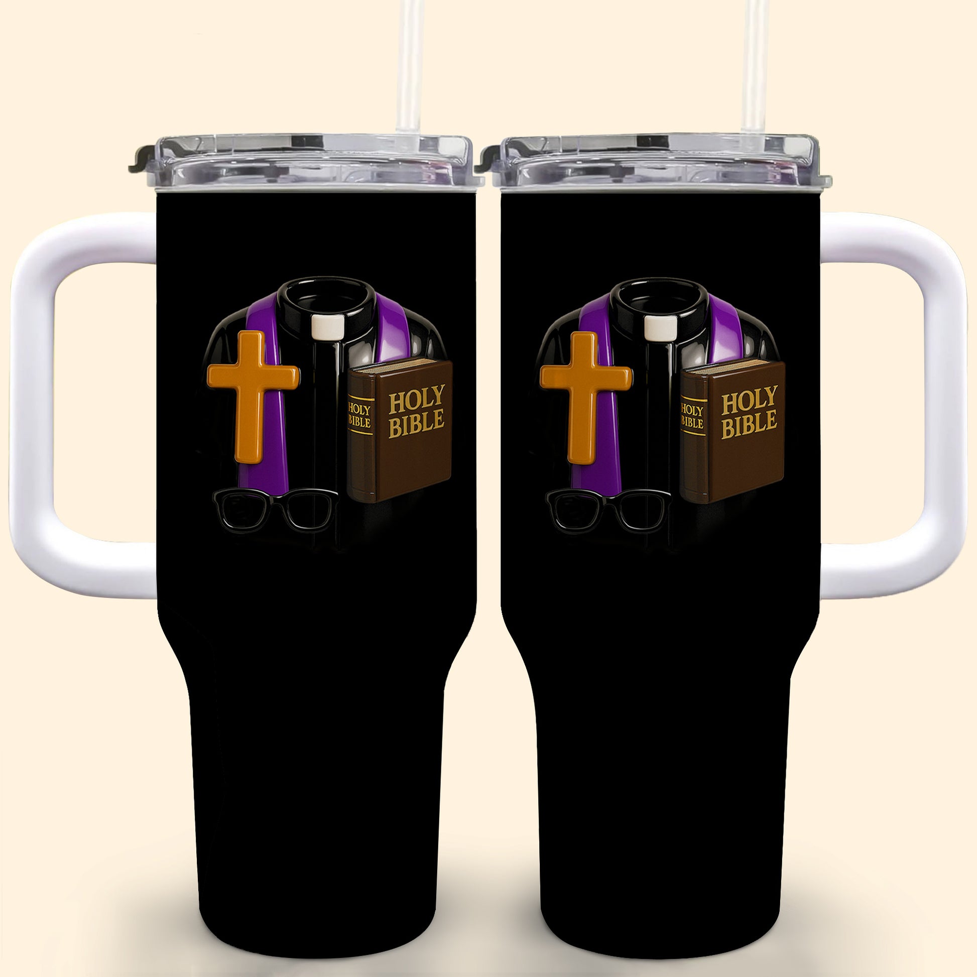 Best Wishes To Our Beloved Pastor, Cross, Bible, Glasses