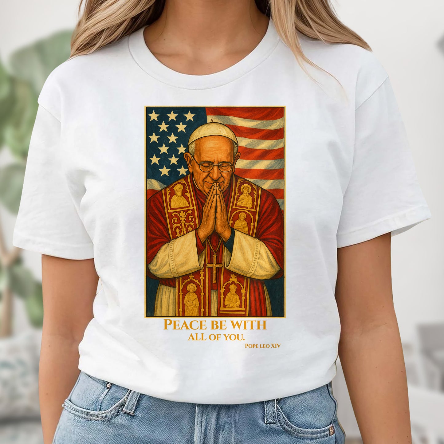 Peace Be With All Of You, Pope With American Flag
