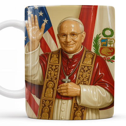 Personalized Coffee Mug With Religious Iconography And Flags