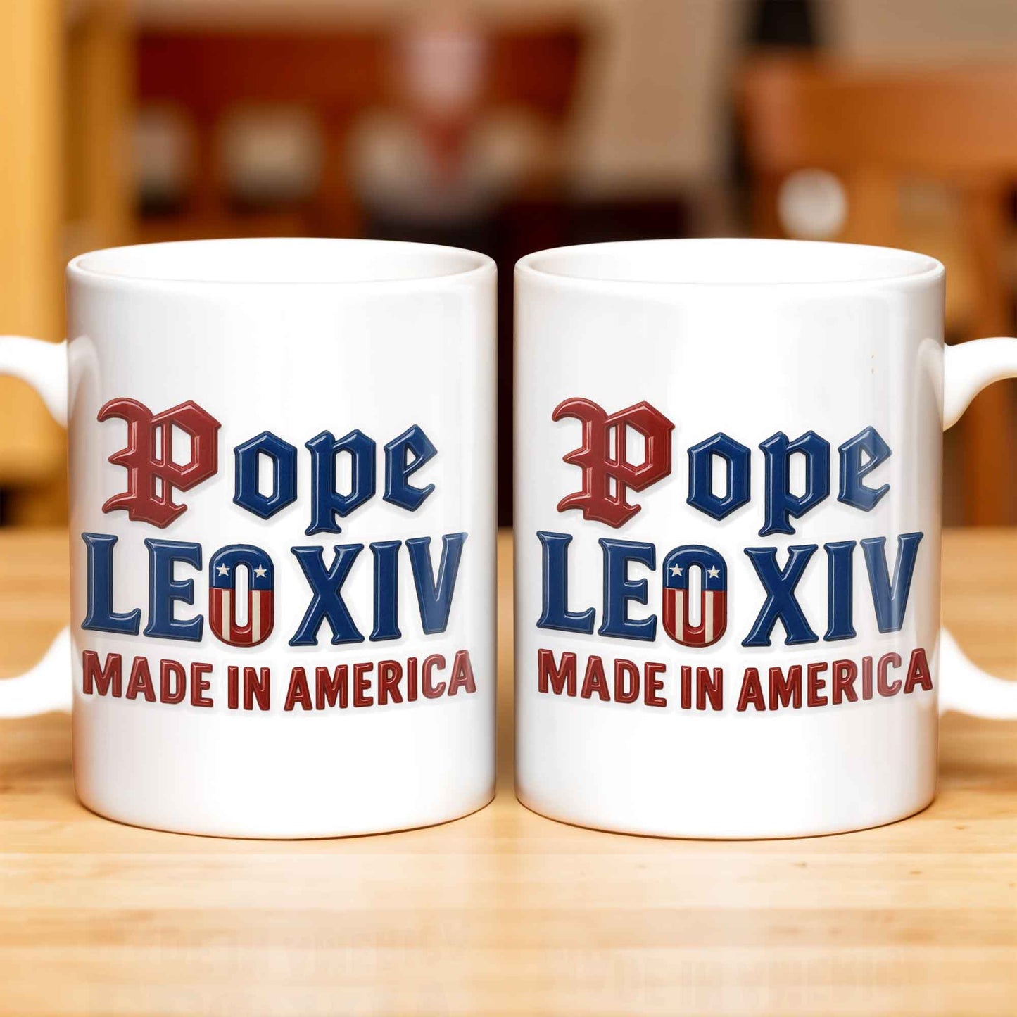 Pope Leo XIV Made In America, US Flag and Pope-themed Text