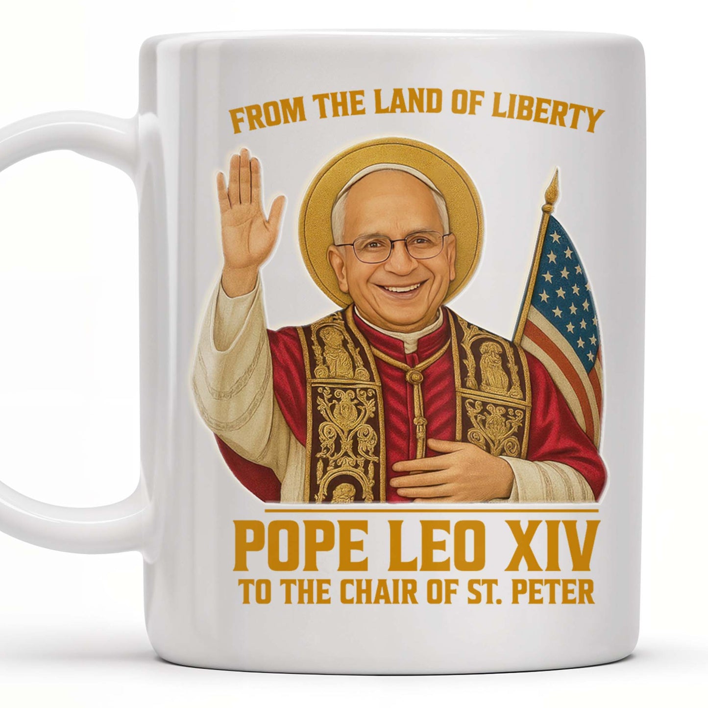 From The Land Of Liberty, Pope Leo XIV To The Chair Of St. Peter, Pope and American Flag