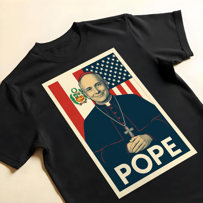 Pope, Religious Icon With American And Peruvian Flags