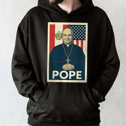 Pope, Religious Icon With American And Peruvian Flags