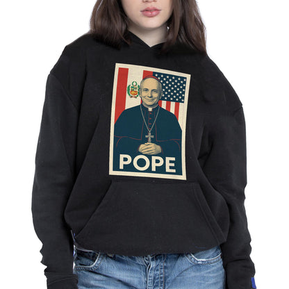 Pope, Religious Icon With American And Peruvian Flags