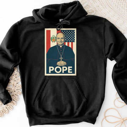 Pope, Religious Icon With American And Peruvian Flags