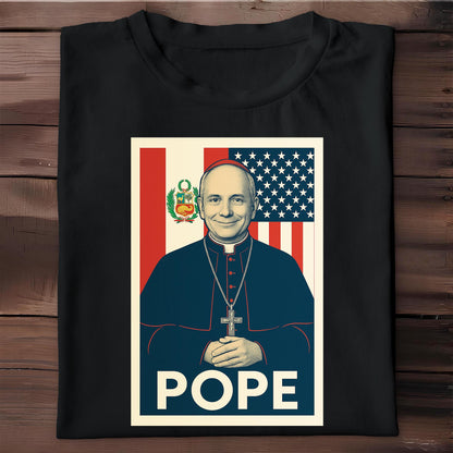 Pope, Religious Icon With American And Peruvian Flags