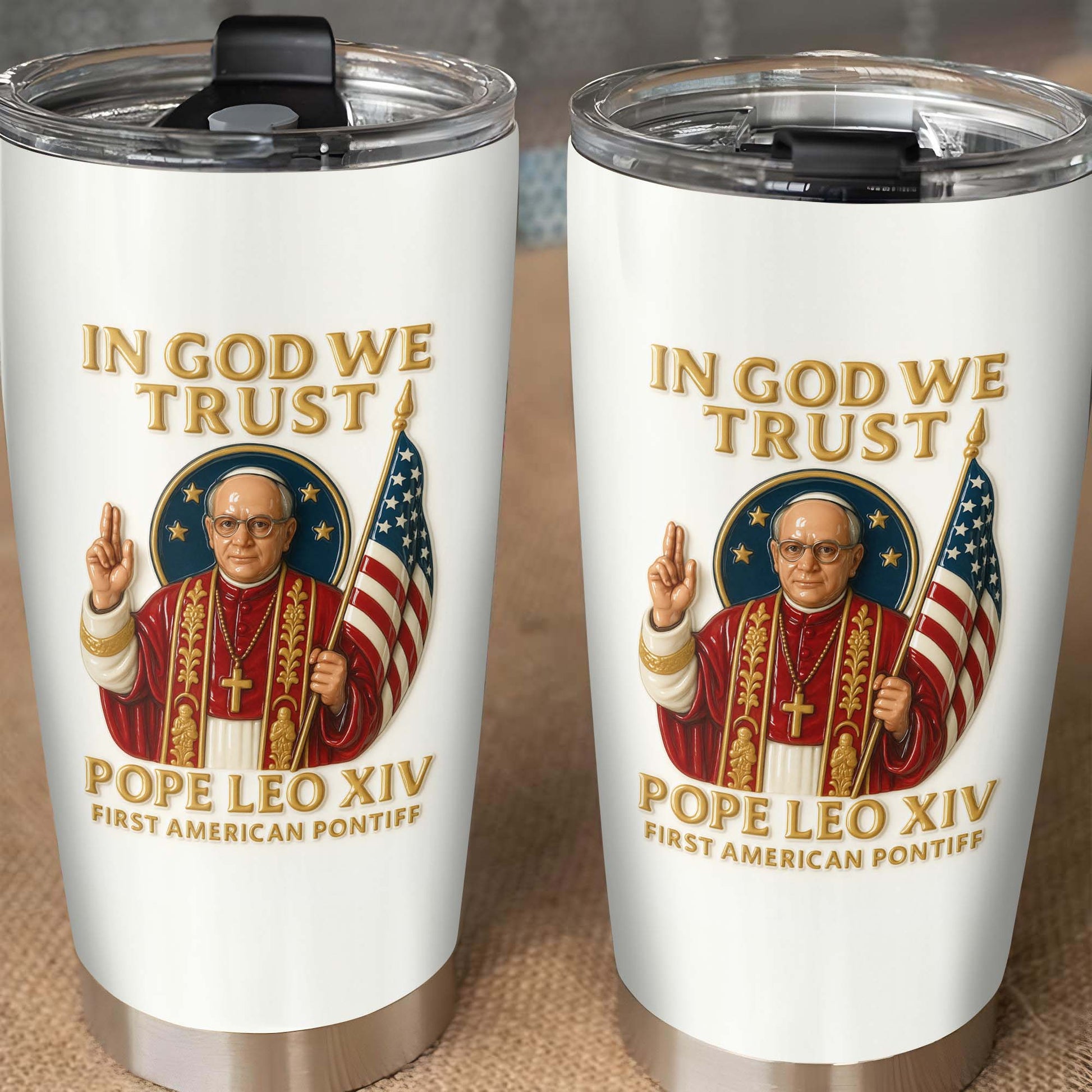In God We Trust Pope Leo XIV First American Pontiff With American Flag