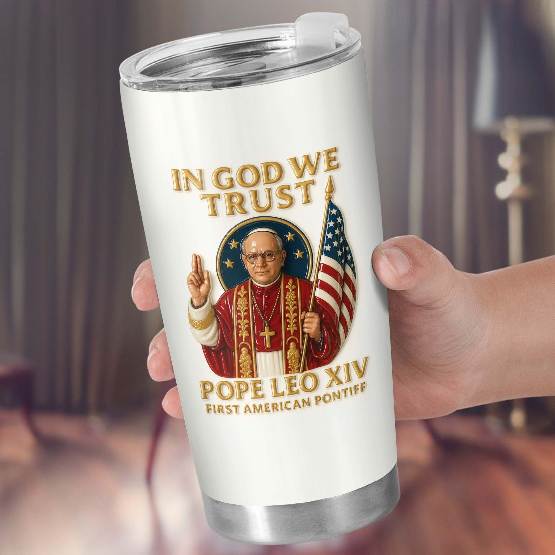 In God We Trust Pope Leo XIV First American Pontiff With American Flag