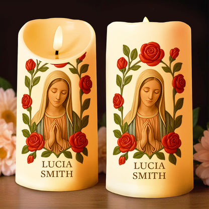 Customize This Beautiful Candle With Virgin Mary And Roses