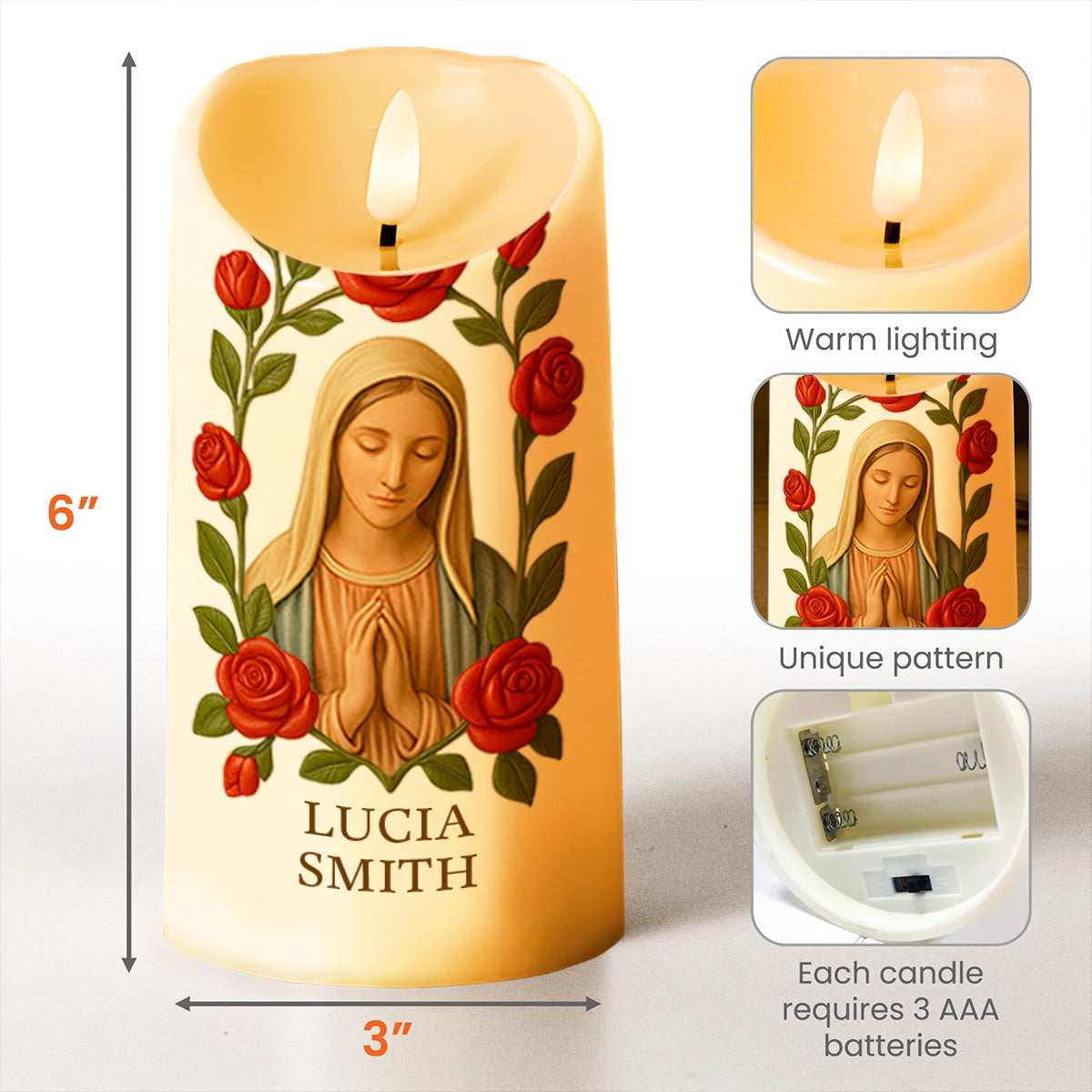 Customize This Beautiful Candle With Virgin Mary And Roses