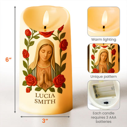 Customize This Beautiful Candle With Virgin Mary And Roses