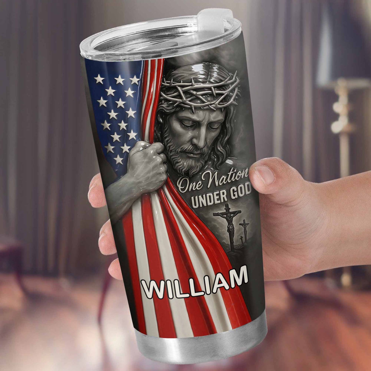 One Nation Under God With Flag And Religious Figure