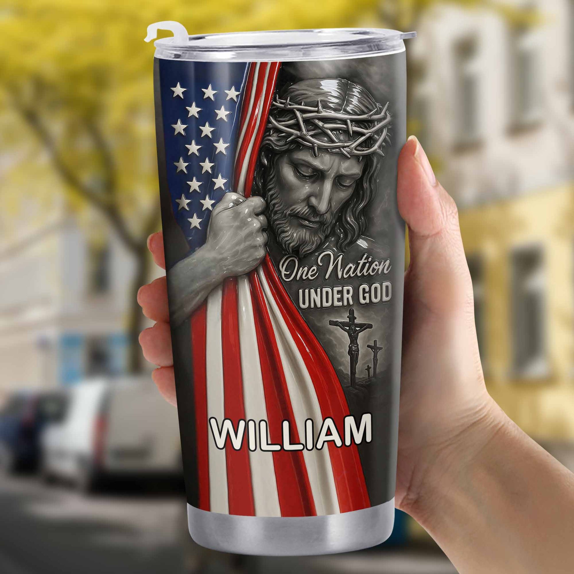 One Nation Under God With Flag And Religious Figure