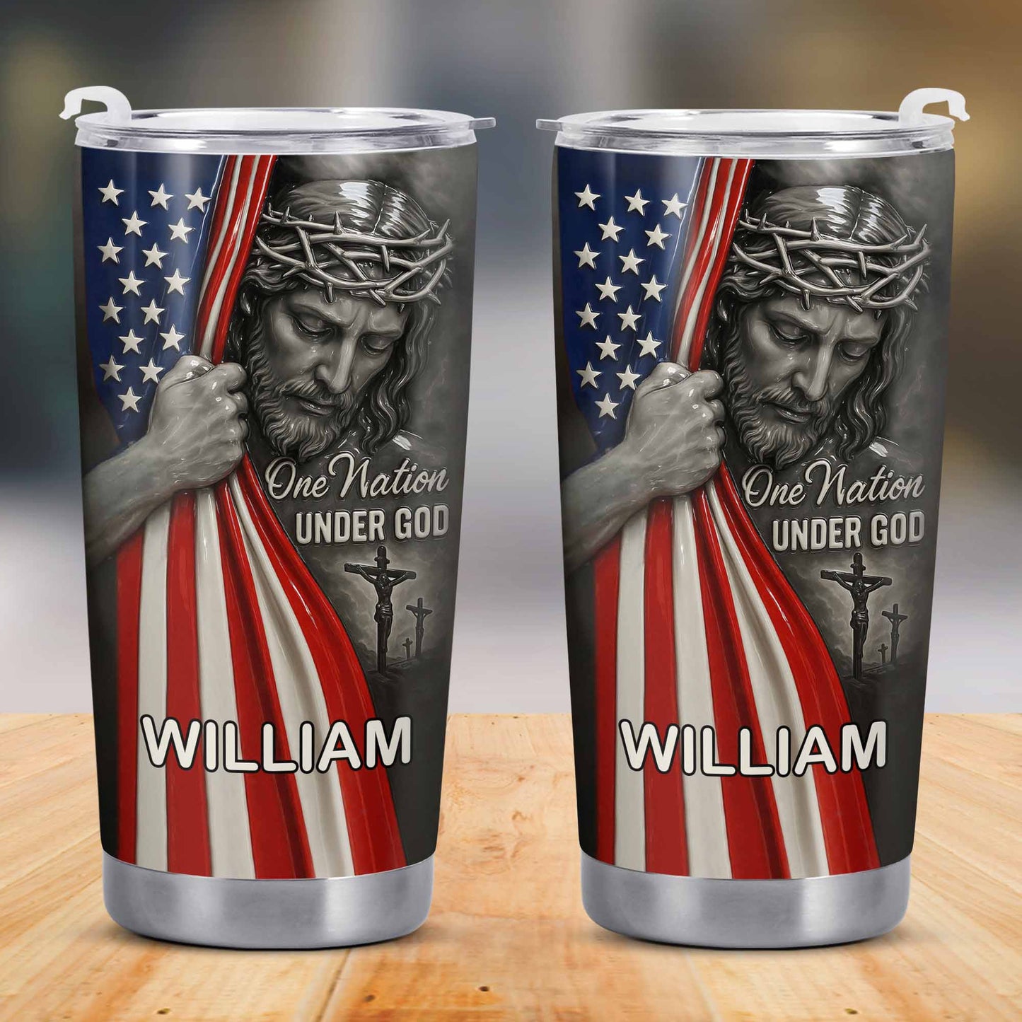 One Nation Under God With Flag And Religious Figure