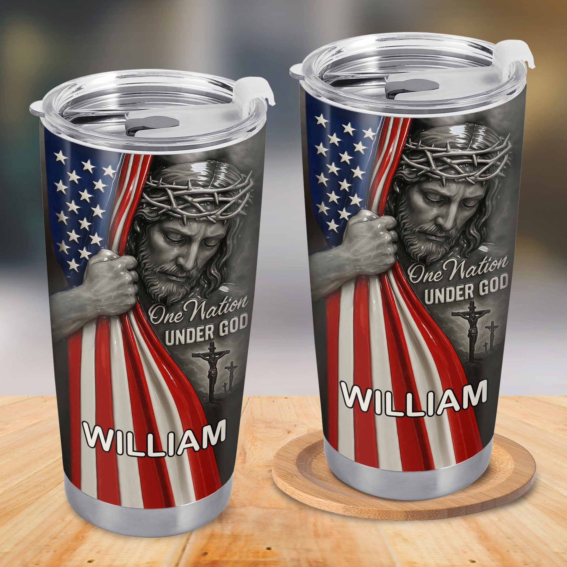 One Nation Under God With Flag And Religious Figure