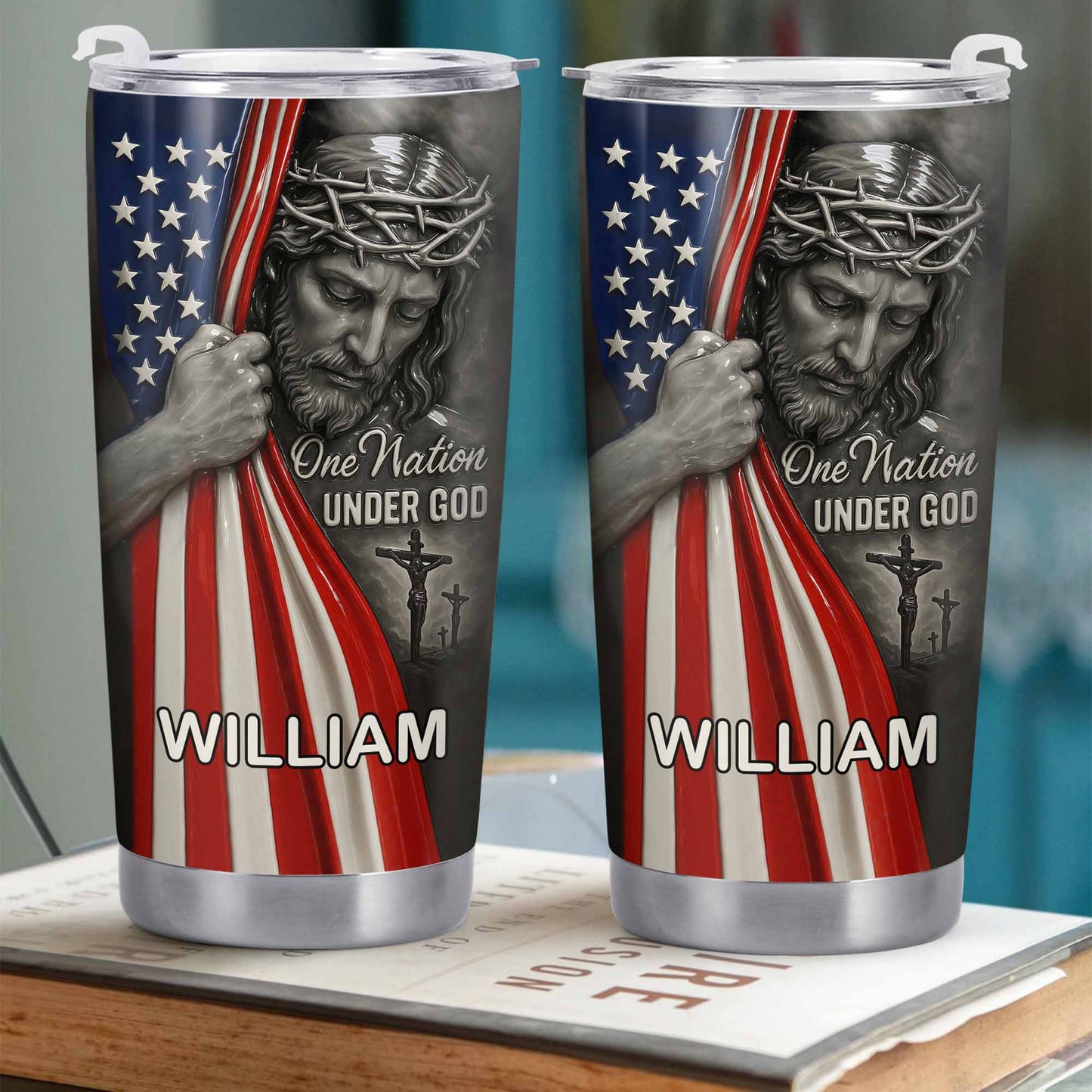 One Nation Under God With Flag And Religious Figure