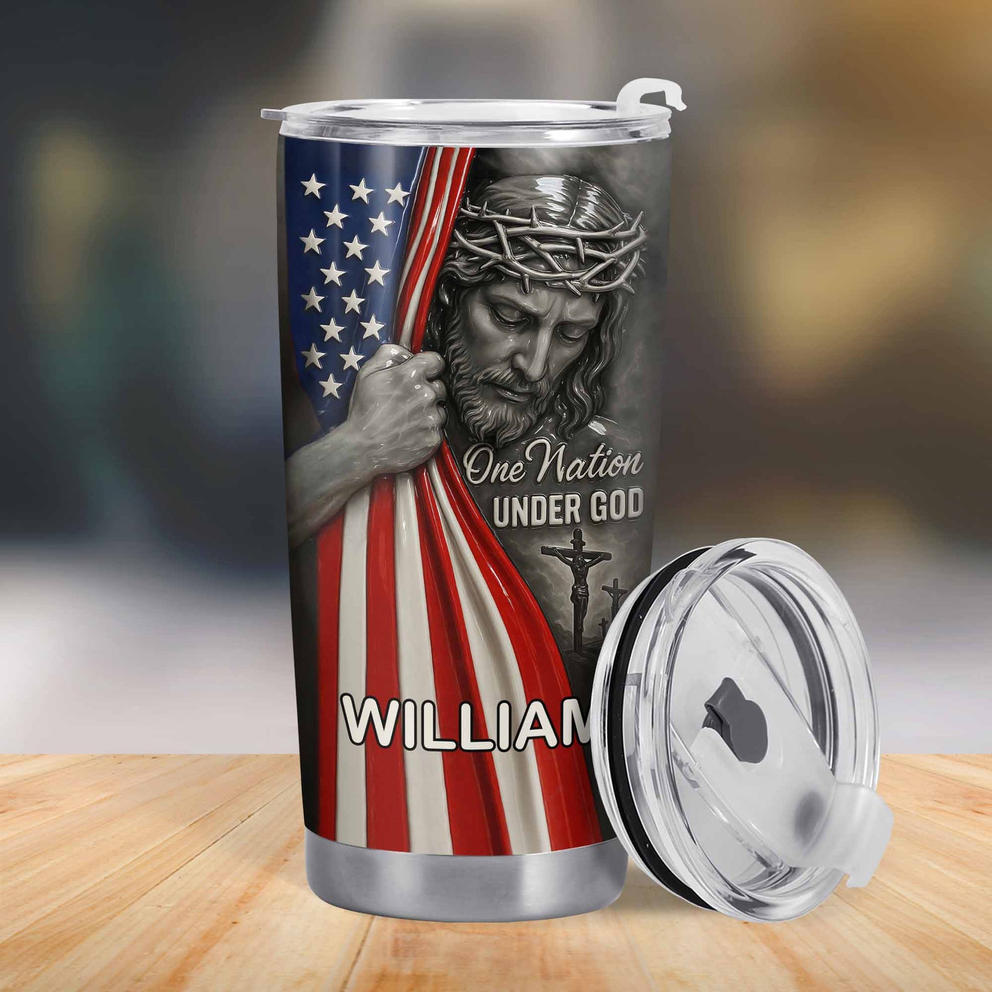 One Nation Under God With Flag And Religious Figure