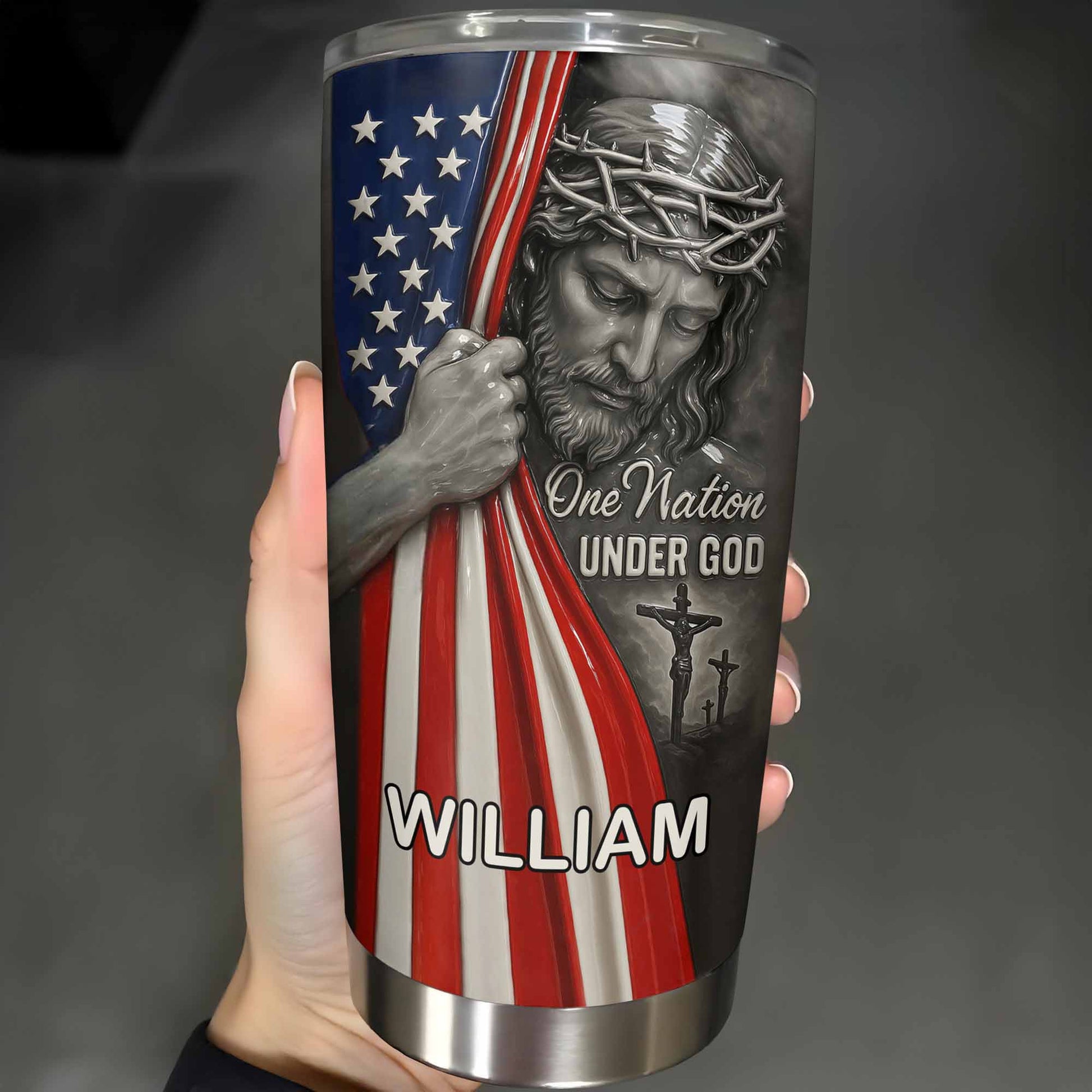 One Nation Under God With Flag And Religious Figure