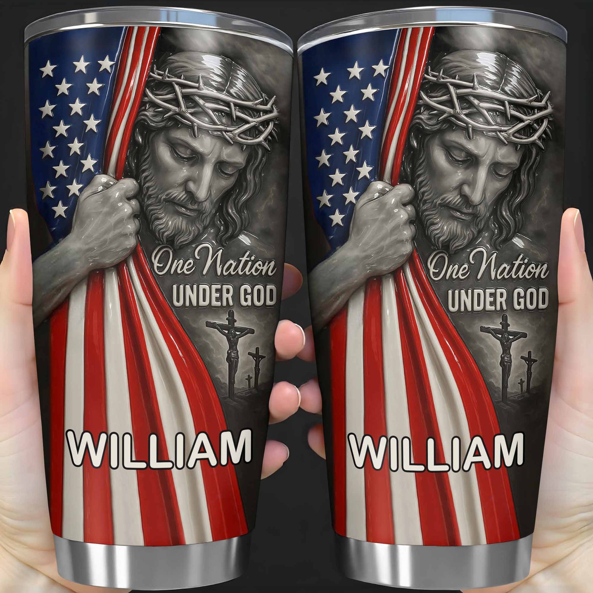 One Nation Under God With Flag And Religious Figure