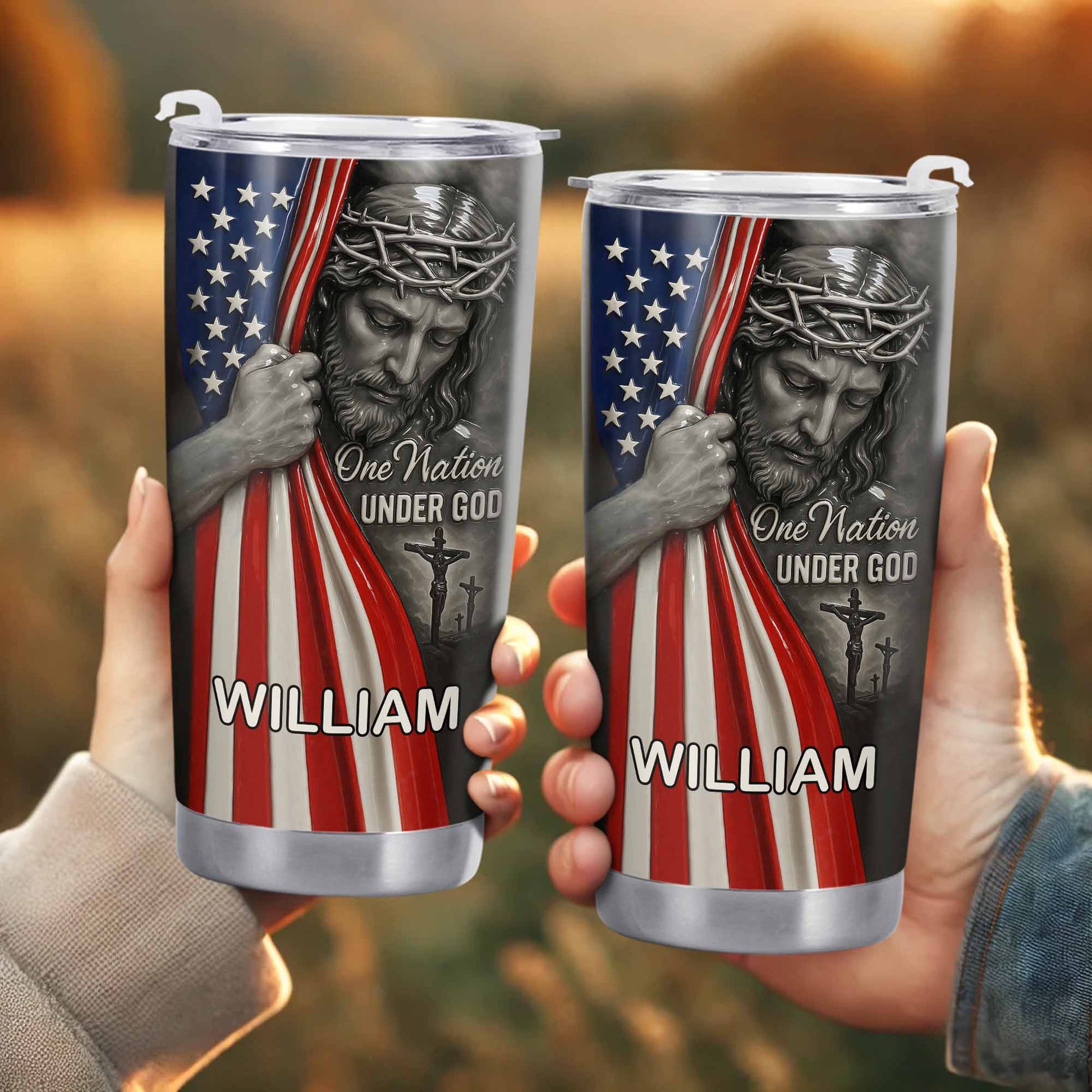 One Nation Under God With Flag And Religious Figure