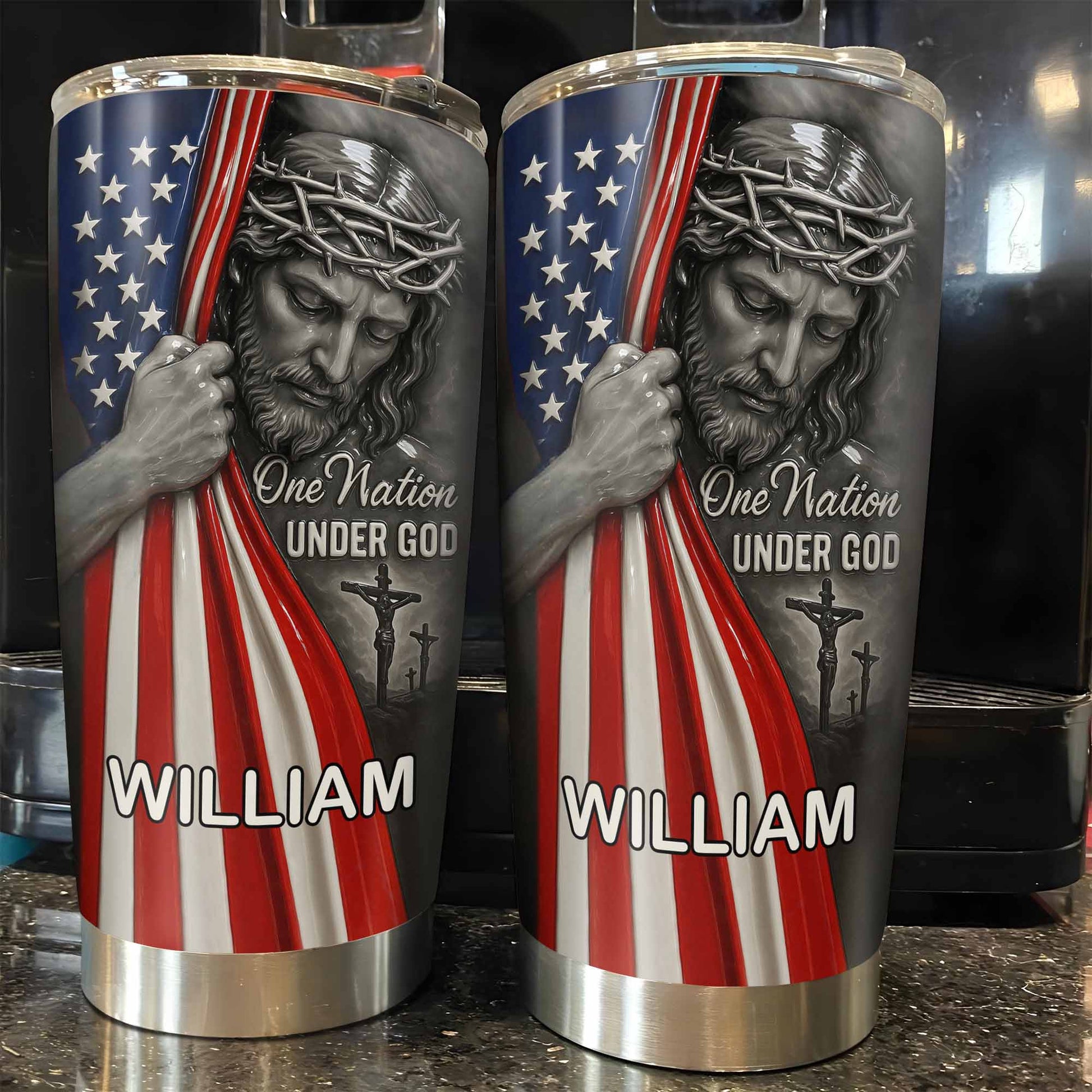 One Nation Under God With Flag And Religious Figure