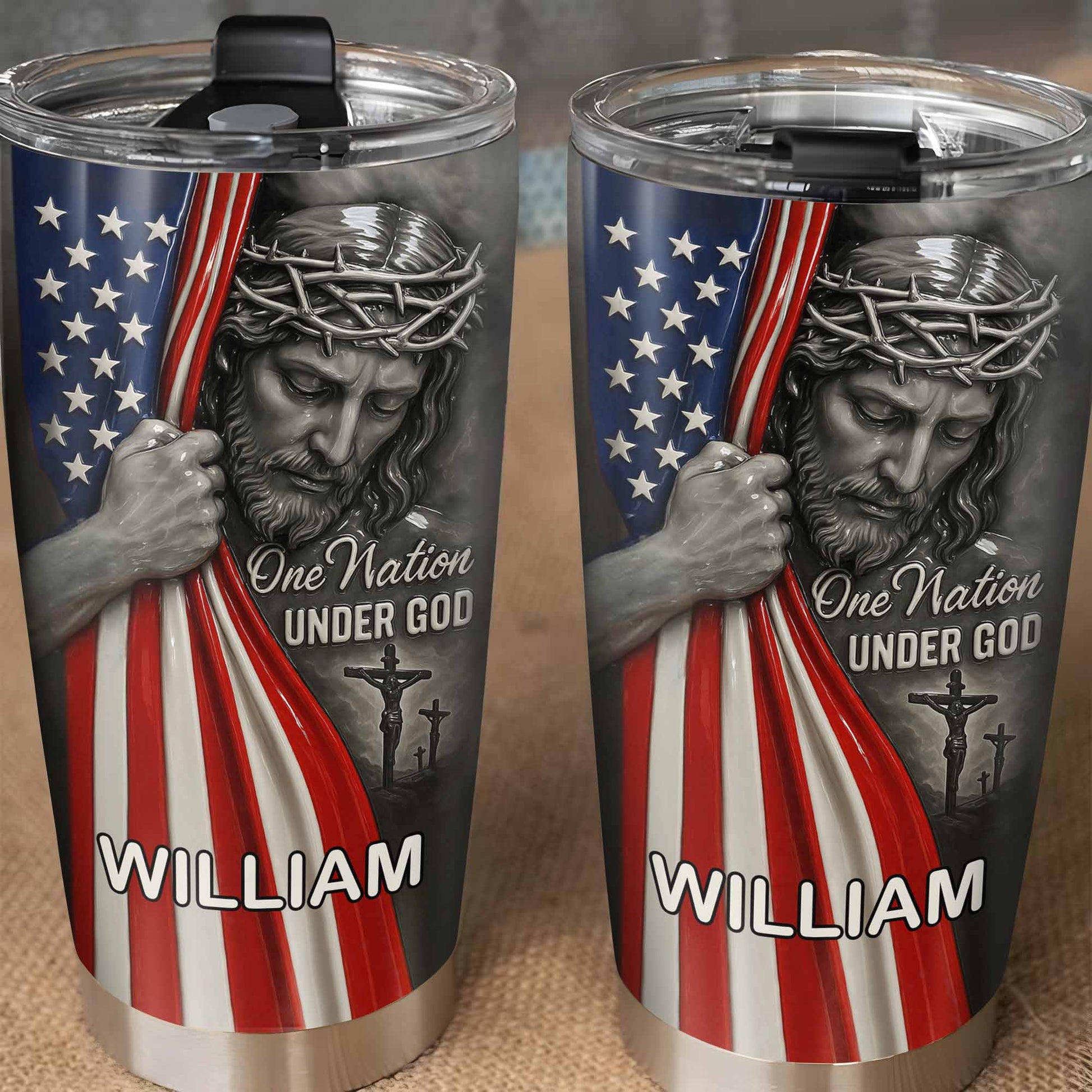 One Nation Under God With Flag And Religious Figure