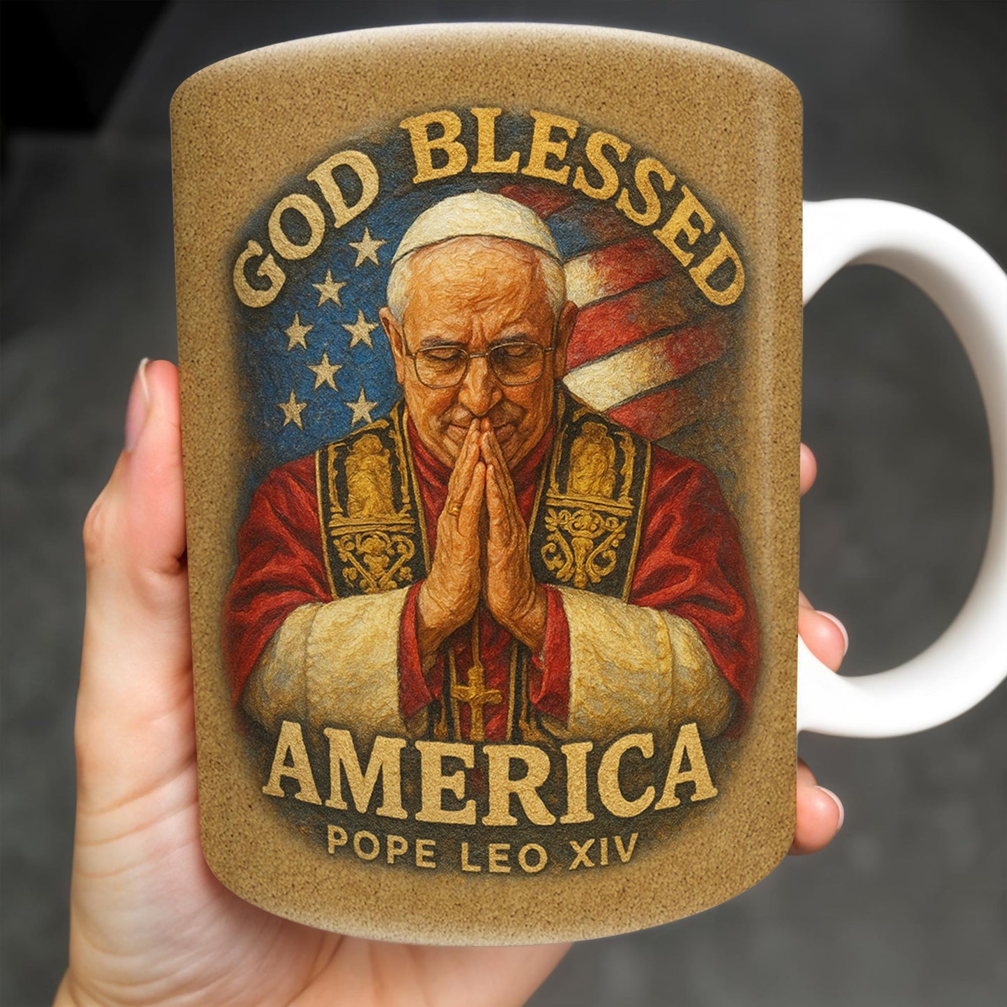 God Blessed America, Mug Featuring Pope And US Flag - Personalized Custom Coffee Mug - FTH090_MG