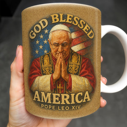God Blessed America, Mug Featuring Pope And US Flag - Personalized Custom Coffee Mug - FTH090_MG