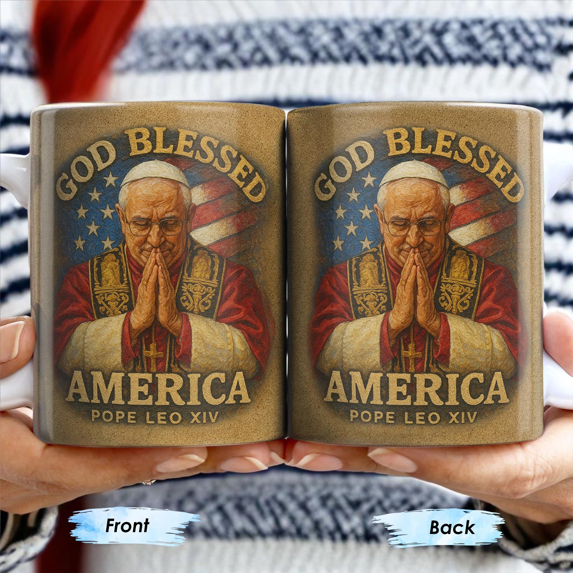God Blessed America, Mug Featuring Pope And US Flag