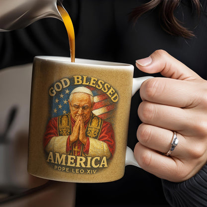 God Blessed America, Mug Featuring Pope And US Flag