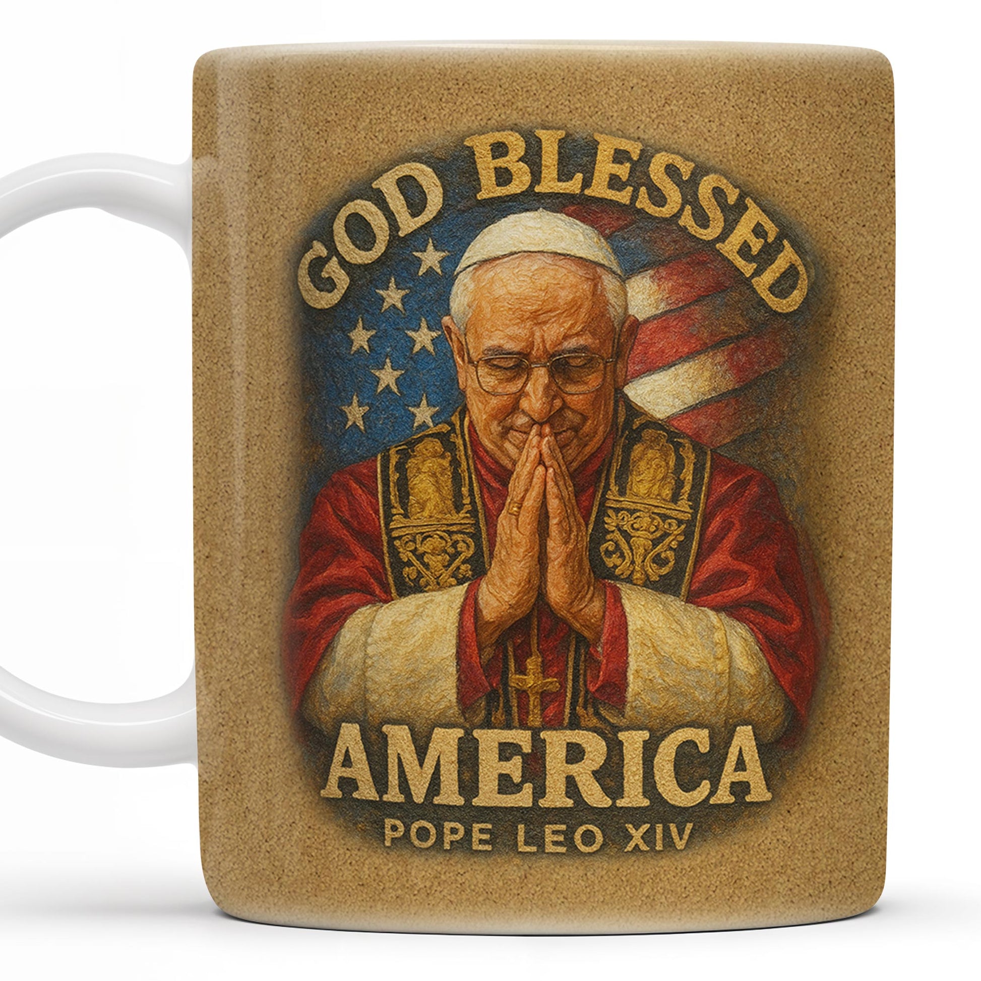 God Blessed America, Mug Featuring Pope And US Flag