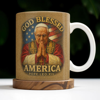 God Blessed America, Mug Featuring Pope And US Flag