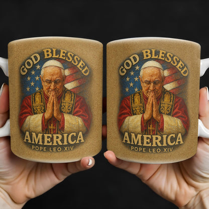 God Blessed America, Mug Featuring Pope And US Flag
