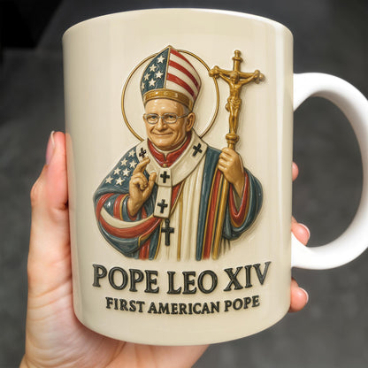 Pope Leo XIV First American Pope, Pope With American Flag And Cross