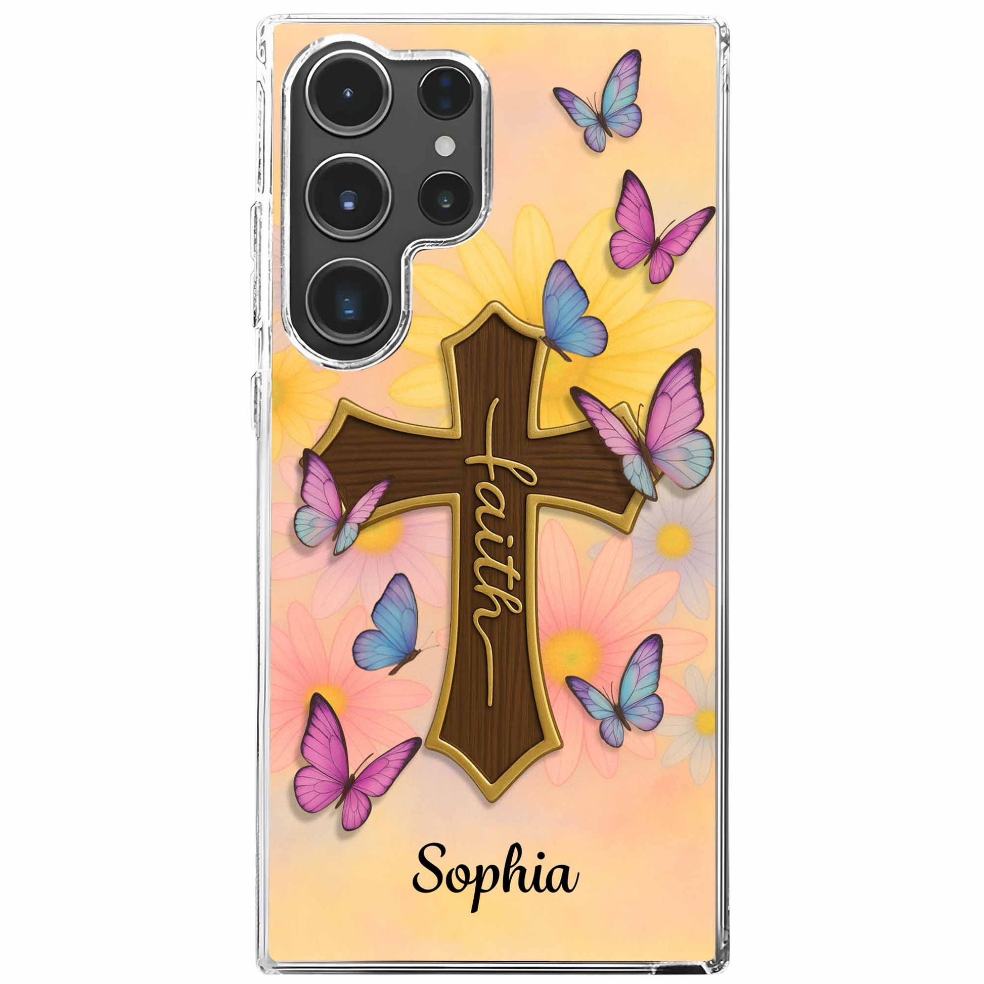 Faith Cross and Colorful Butterflies
