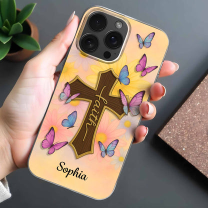 Faith Cross and Colorful Butterflies