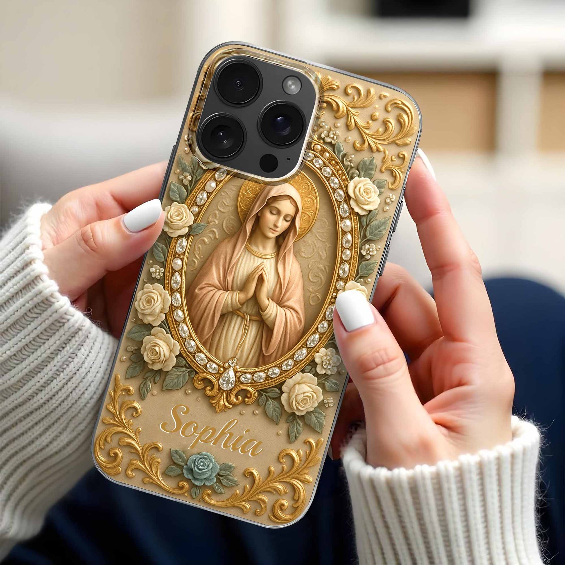 Celebrate Faith and Grace, Beautiful Rose and Virgin Mary Design