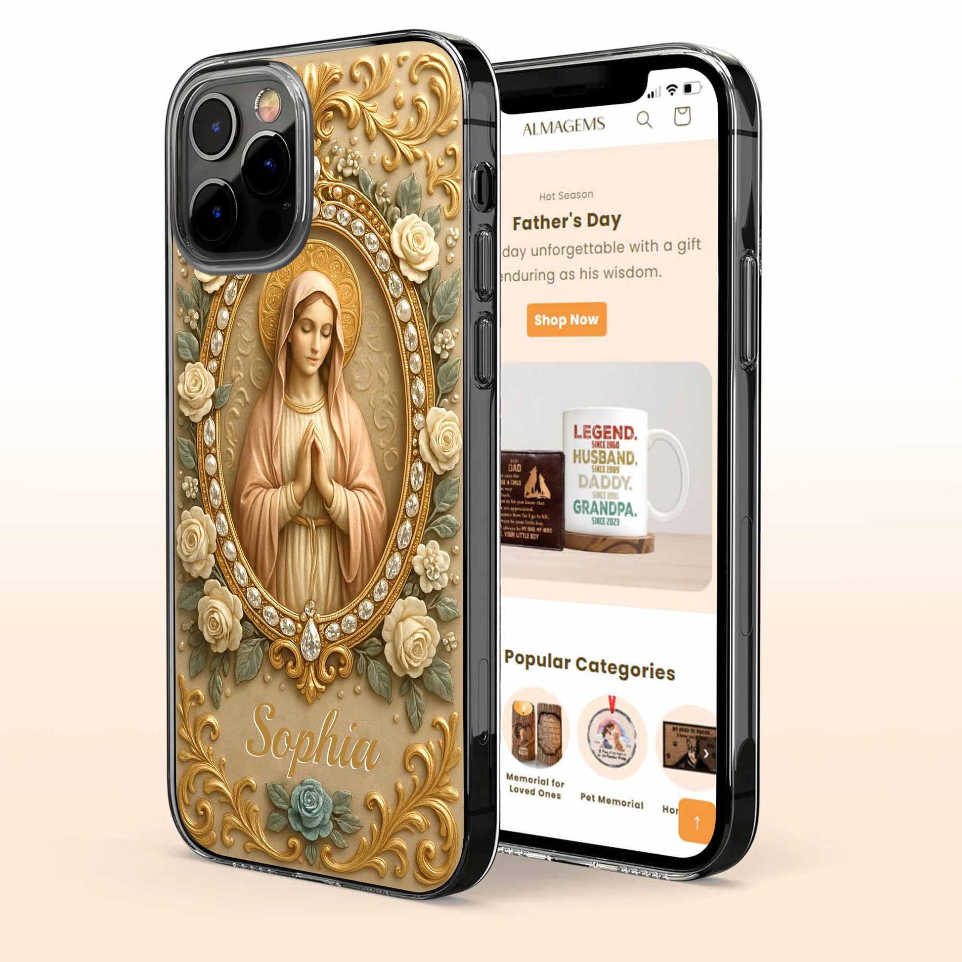 Celebrate Faith and Grace, Beautiful Rose and Virgin Mary Design