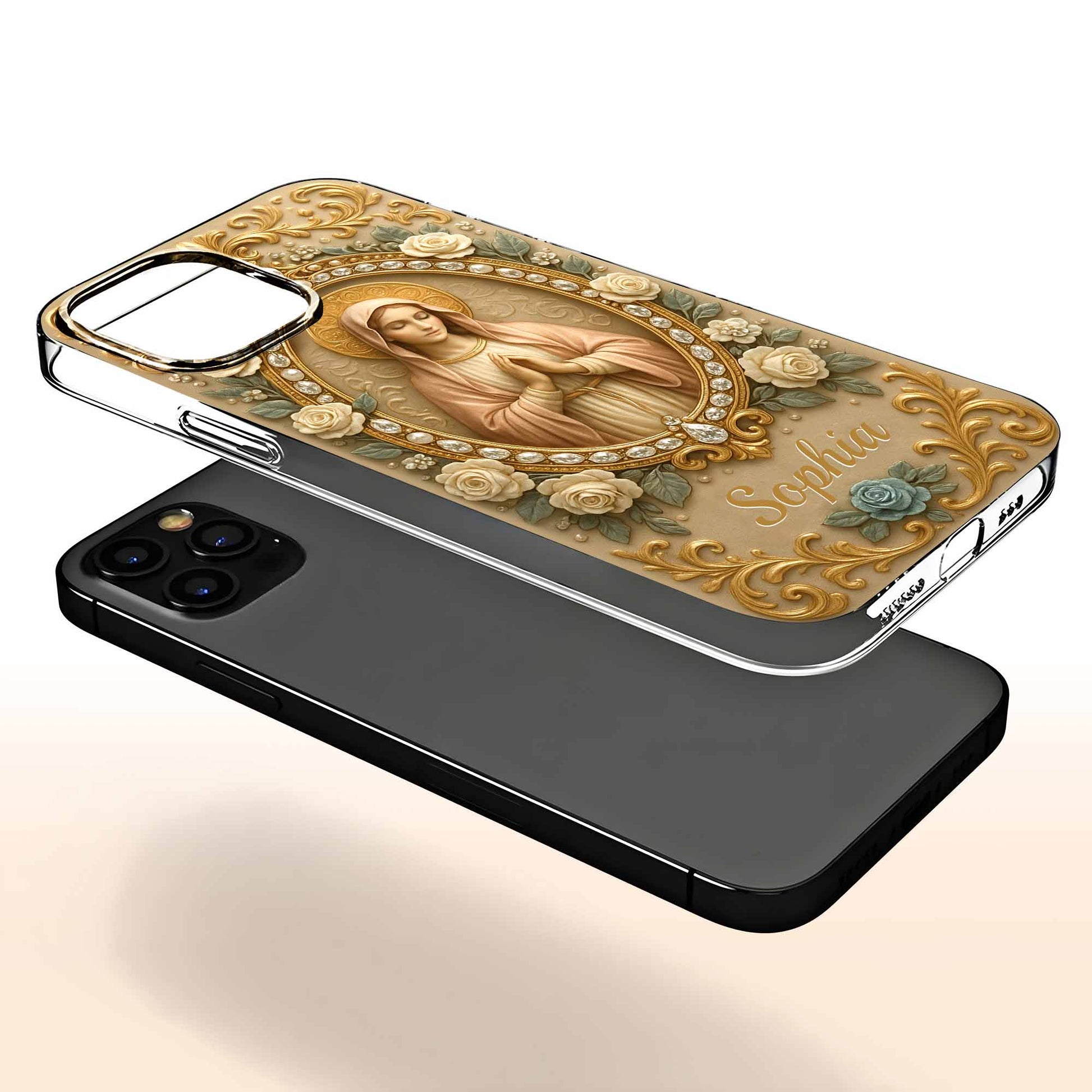 Celebrate Faith and Grace, Beautiful Rose and Virgin Mary Design