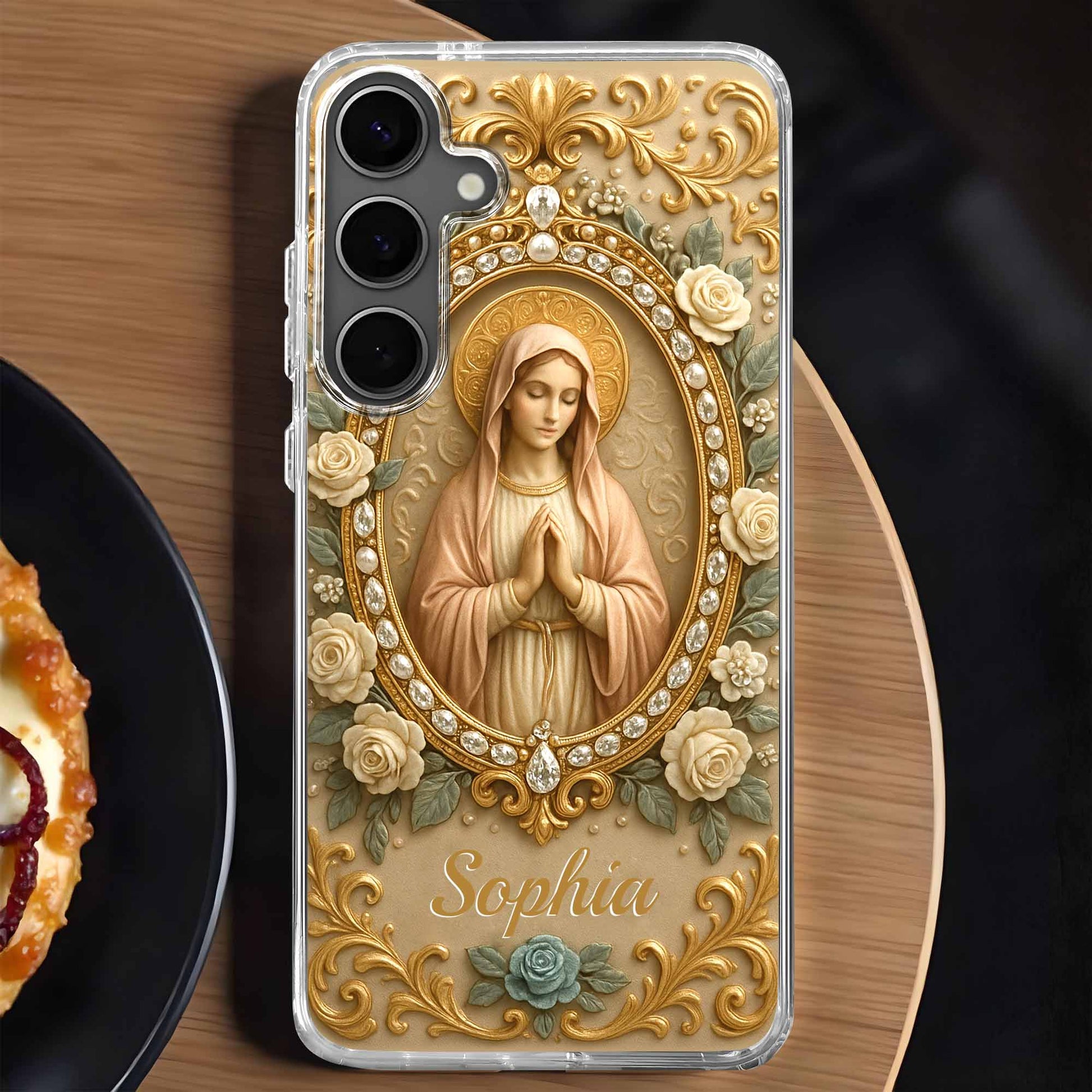 Celebrate Faith and Grace, Beautiful Rose and Virgin Mary Design