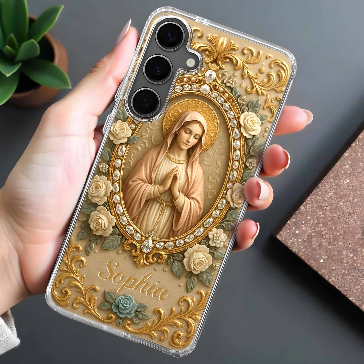 Celebrate Faith and Grace, Beautiful Rose and Virgin Mary Design