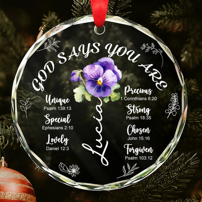 God Says You Are Loved, Pansy Flower Christian Ornament