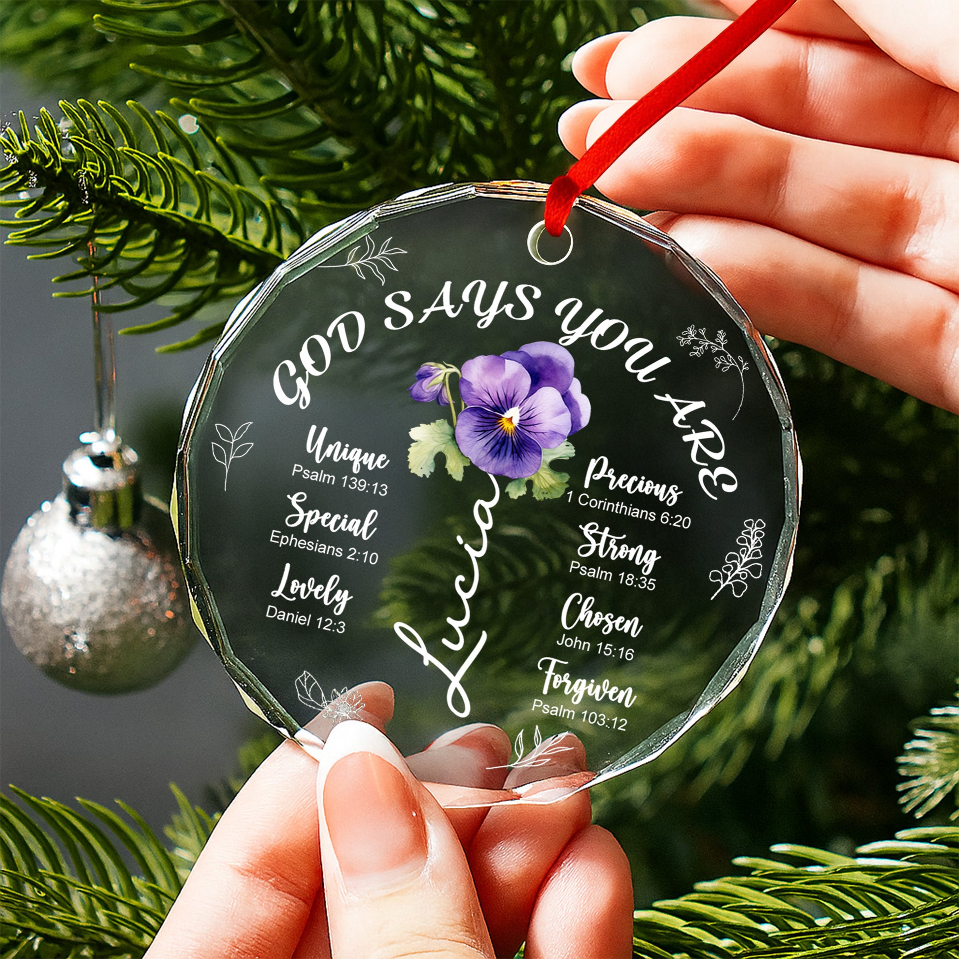 God Says You Are Loved, Pansy Flower Christian Ornament