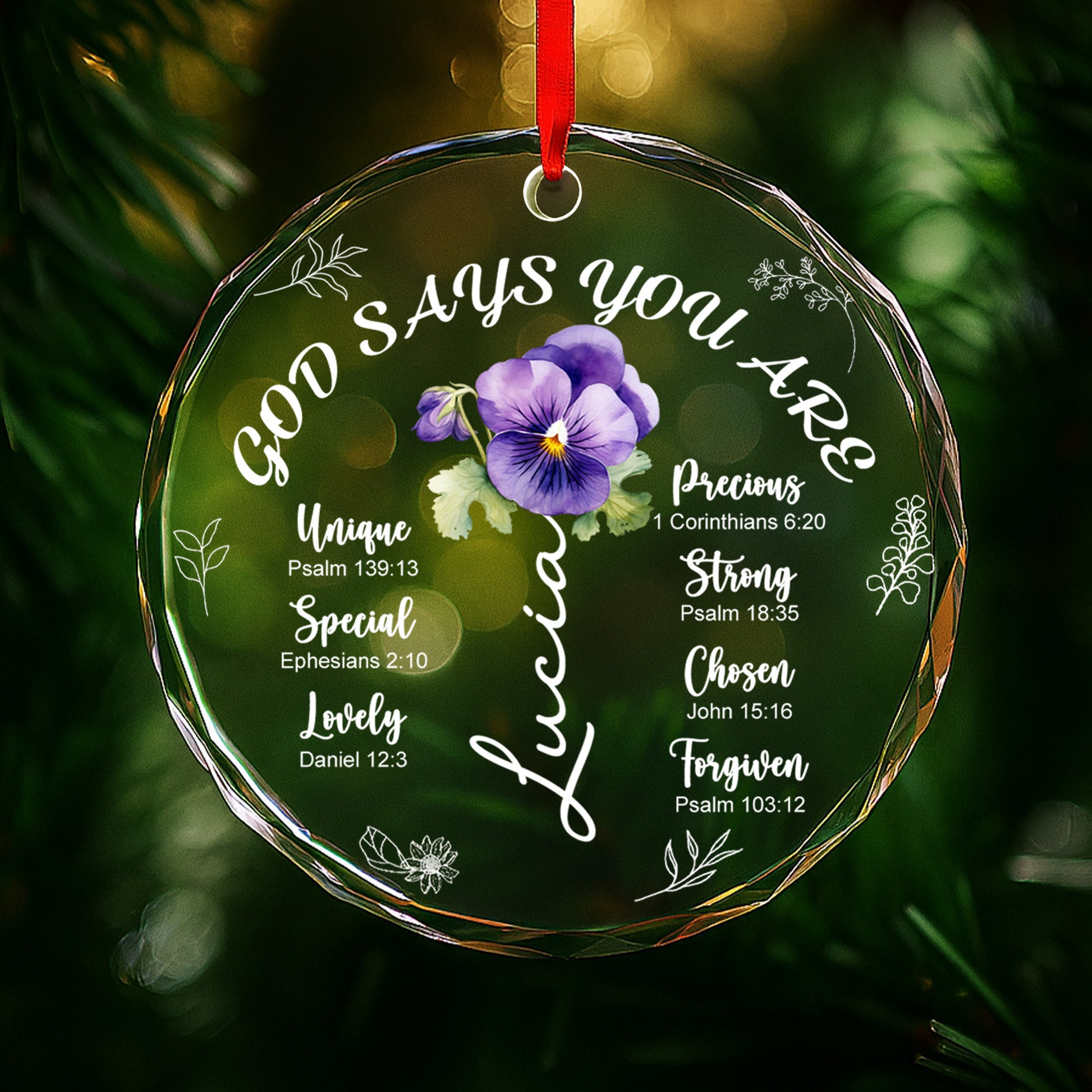 God Says You Are Loved, Pansy Flower Christian Ornament