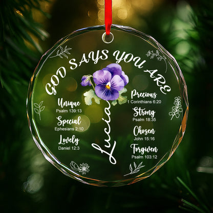 God Says You Are Loved, Pansy Flower Christian Ornament