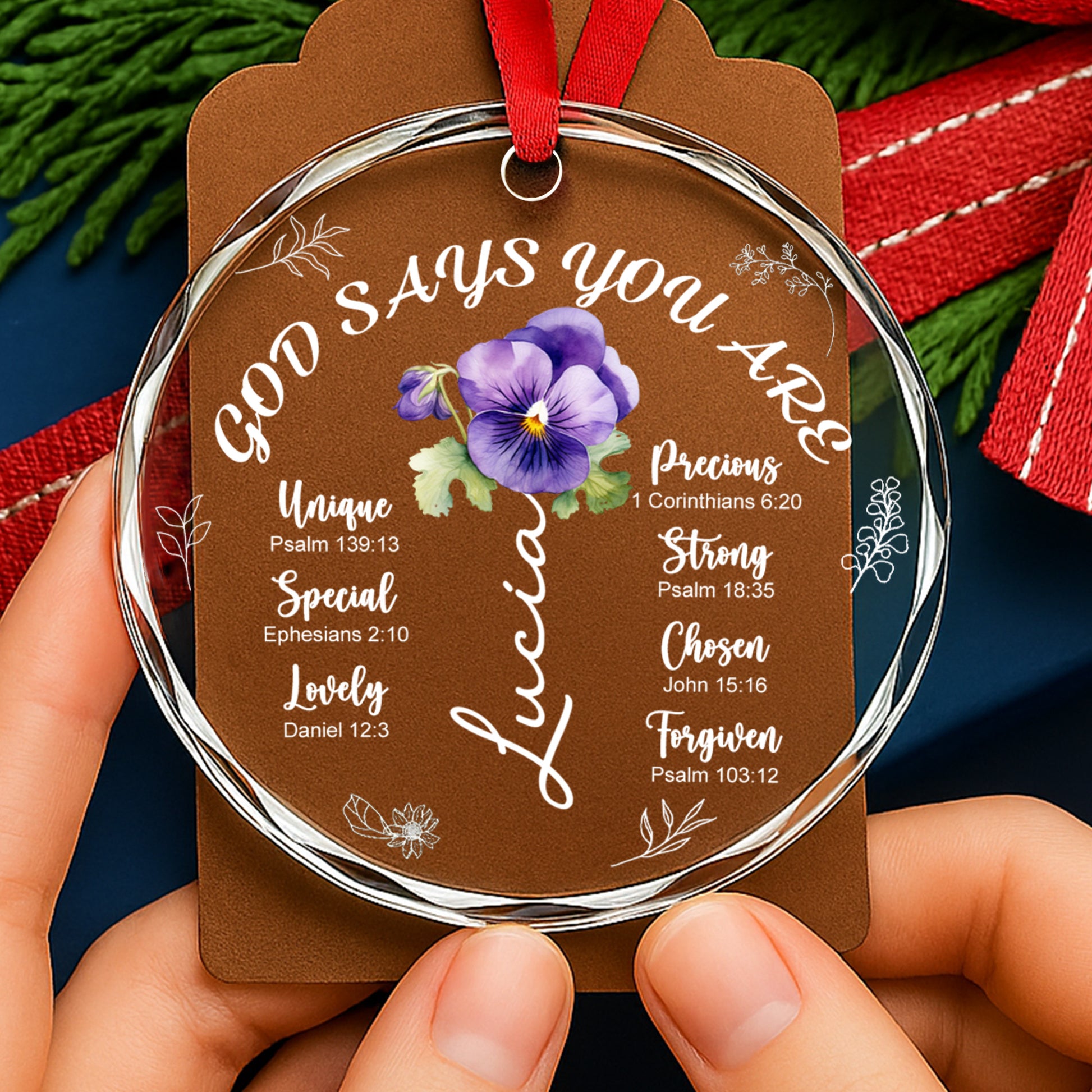 God Says You Are Loved, Pansy Flower Christian Ornament