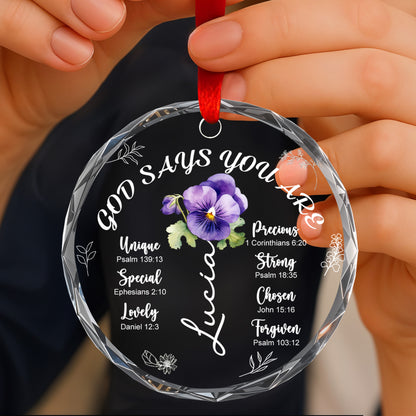 God Says You Are Loved, Pansy Flower Christian Ornament