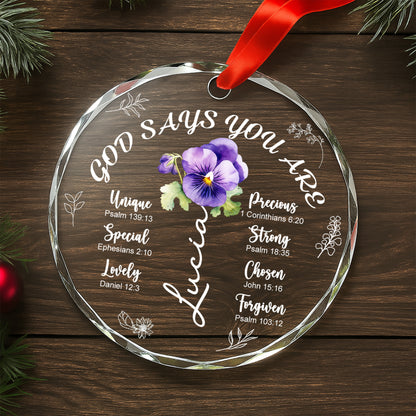 God Says You Are Loved, Pansy Flower Christian Ornament